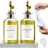 Verspace Olive Oil Dispenser Bottle For Kitchen With Silicone Tray & 40 Labels, Soy Sauce Dispenser, Coffee Syrup Dispenser, Olive Oil Bottles Set Of 2, Gold