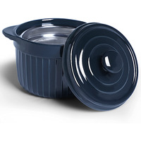 Ceramic Bacon Grease Container Keeper With Strainer, Frying Oil Storage Can, Navy