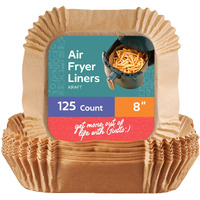 Gusto [8 Inch - 125 Count] Square Air Fryer Liners Disposable - Non-Stick, Oil & Water Resistant Parchment Paper - Fits 5-8 Qt Square Air Fryers, Ovens & More (Formerly Comfy Package)