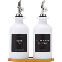 Homcdaly Olive Oil Dispenser For Kitchen, 11.8Oz Glass Kitchen Dispenser Bottle, White Oil&Vinegar Cruet Set, Leakproof Oil Bottle For Cooking| Set Of 2 (11.8Oz - White)