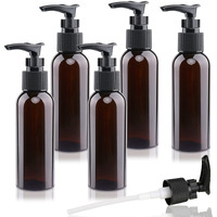 5 Pack Travel Bottles Pump Bottles Dispenser 3.4Oz/100Ml Plastic Lotion Pump Bottle Clear Travel Toiletry Bottles With Extra 1 Pump Leak Proof For Makeup Cosmetic Containers (Brown)