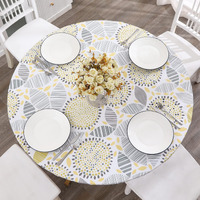 Round Vinyl Fitted Tablecloth With Flannel Backing Elastic Edge Design Table Cover Waterproof Oil-Proof Pvc Table Cloth Stain-Resistant Best For 57""-66"" Round