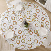 Round Vinyl Fitted Tablecloth With Flannel Backing Elastic Edge Design Table Cover Waterproof Oil-Proof Pvc Table Cloth Stain-Resistant Best For 45""-56"" Round