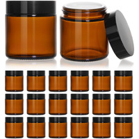 Keywing 4Oz Small Glass Jars With Black Lids, 18 Pack Amber Empty Cosmetic Containers Round Glass Jar With Inner Liners For Creams, Lotions, Powders And Ointments