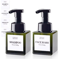 Zejia 250Ml Foaming Soap Dispenser, 2-Pack Plastic Hand Soap Dispenser, Refillable Leakproof Foam Pump Bottle With Waterproof Labels, For Shampoo, Body Wash