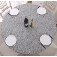 Round Vinyl Fitted Tablecloth With Flannel Backing Elastic Edge Design Table Cover Waterproof Oil-Proof Pvc Table Cloth Stain-Resistant Best For 57""-66"" Round