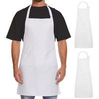 Will Well Kitchen Apron For Men And Women - 33"" X 27"" Oil-And-Water-Resistant With Adjustable Neck Strap And 38"" Waist Ties For A Snug Fit, Lightweight With 2 Front Pockets - 2-Pack, White