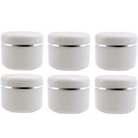 Ericotry 20Ml 0.67Oz White Silver Edge Empty Refillable Cosmetic Plastic Jars With Dome Lid Make Up Face Cream Lip Balm Lotion Storage Container Travel Case Bottle Pot Pack Of 6 (20Ml/0.67Oz)