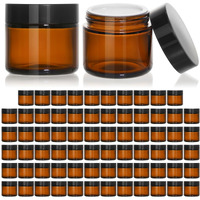Keywing 2Oz Small Glass Jars With Black Lids, 70 Packs Amber Glass Cosmetic Jars, Round Empty Sample Container With Inner Liners For Lotions, Cream, Powders And Ointments