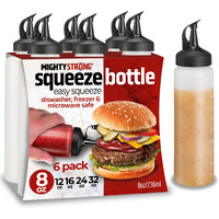 6 Pack Condiment Squeeze Bottles For Sauces - 8 Oz Squirt Bottles For Liquids, Easy Pour Sauce Bottles With Leak Proof Snap Cap, Condiment Bottles, Plastic Squeeze Bottles For Liquids, Ketchup, Oil