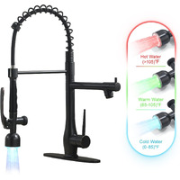 Gimili Oil Rubbed Bronze Kitchen Faucet With Led Single Handle Kitchen Sink Faucet With Pull Down Sprayer Commercial Double-Headed Stainless Steel Kitchen Faucets Sink With Deck Plate