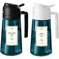 Trendplain 16Oz/470Ml Blue Glass Olive Oil Sprayer For Cooking - 2 In 1 Olive Oil Dispenser For Kitchen Gadgets, Air Fryer, Salad, And Bbq - Black & White