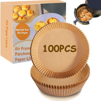 Air Fryer Disposable Paper Liner, Round Parchment Cooking Non-Stick, Baking Roasting Food Grade Paper For Air Fryer, Microwave Oven, Frying Pan, Oil-Proof, Water-Proof (100Pcs 6.3 Inch Natural)