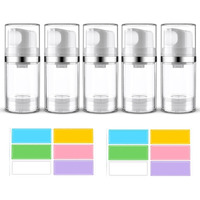 Decorniqu Airless Pump Bottles 1.7Oz/50Ml 5 Pack Travel Pump Bottles Lotion Dispenser For Toiletries Airless Cosmetic Pump Container Airless Pump Jar For Toiletries Shampoo Cream With Labels(Clear)