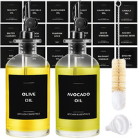 Spaceneat Olive Oil Dispenser Bottle - Includes 55 Kitchen Essential Labels - Cooking Oil Bottles For Kitchen, Coffee Syrup Dispenser - Pourer Spout With 11.8 Fl Oz Glass Container Cruet - 2Pcs, Black