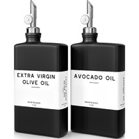 Black Glass Olive Oil Dispenser Bottle For Kitchen By Brighter Barns - Soy Sauce Dispenser, Coffee Syrup Bottle - Modern Kitchen Decor For Restaurant, Airbnb, Coffee Bar Accessories (Black, Set Of 2)