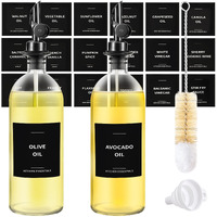 Spaceneat Olive Oil Dispenser Bottle - Includes 55 Kitchen Essential Labels - Cooking Oil Bottles For Kitchen, Coffee Syrup Dispenser - Pourer Spout With 16.9 Fl Oz Glass Container Cruet - 2Pcs, Black