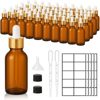 Upbud 50Pack 1Oz Amber Glass Dropper Bottles With Gold Lids, Funnels, Droppers, Extra Caps & Labels - Leakproof, Uv Resistant 30Ml Empty Bottle For Tinctures, Essential Oils, Beard, Hair Oils