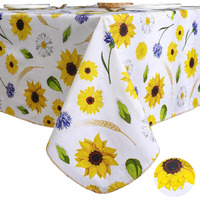 Heavy Duty Vinyl Tablecloth With Flannel Backing Waterproof Oil-Proof Plastic Table Cloth Stain-Resistant Wipeable Rectangle Or Square Table Cover For Indoor And Outdoor (Yellow Flower, 60X102 Inch)