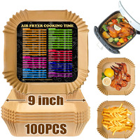 Air Fryer Disposable Paper Liners Square, 9 Inch Air Fryer Liner, Non-Stick Parchment Paper Pads Oil Resistant, Waterproof, Food Grade Baking Paper For Roasting Microwave, 100Pcs