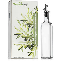 Greenolive Olive Oil Dispenser Bottle - 17 Oz. Clear Glass Bottle With No-Drip Bpa-Free Spout - Ideal For Kitchen And Cooking Essentials - Single Bottle