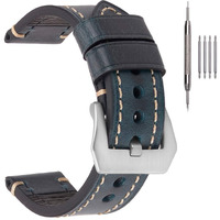 Eache 26Mm Leather Watch Bands Thick Imported Oil Waxed Leather Watch Straps Blue With Silver Buckle