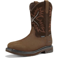 Ningo Mens Steel Toe Work Boots, Waterproof Square Toe Cowboy Boots For Men, Mens Slip On Safety Boots With Full-Grain Leather, Oil Slip Resistant, Eh Protection For Construction, Farming