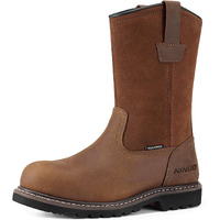 Hisea Ningo Mens Steel/Soft Toe Work Boots, 100% Waterproof Wellington Boots With Full-Grain Leather, Oil And Slip Resistant, Hazard Protection, Pull On Work Boots For Men, For Construction, Farming
