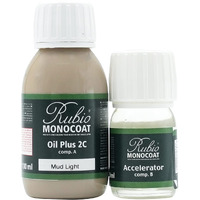 Rubio Monocoat Wood Stain & Finish 65 Ft - Mud Light | Oil Plus 2C | Quick-Dry, Eco-Friendly Linseed Wood Oil For Indoor Use, Includes Accelerator (Part B) | Protector | 130 Ml