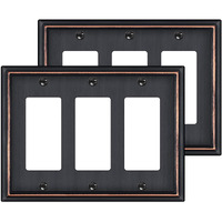 2 Pack Triple Decorator Switch Covers Wall Plate, Oil Rubbed Bronze Metal Material Rocker Switch Plates, 3 Gang Wall Plate For Receptacle, Gfci Outlet, Dimmer Switch - Classic Style