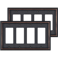 2 Pack Quad Decorator Switch Covers Wall Plate, Oil Rubbed Bronze Metal Material Rocker Switch Plates, 4 Gang Wall Plate For Receptacle, Gfci Outlet, Dimmer Switch - Classic Style