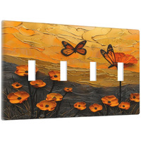 Xuejiaku Light Switch Cover Plate Oil Painting Abstract Orange Butterfly Flower 4 Gang Switch Plate Quad Toggle Wall Plates Decorative Switchplate Electrical Outlet Cover For Bedroom Home Decor