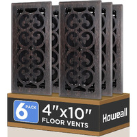 Howeall 4X10 Inches 6 Pack Heavy Duty Walkable Floor Register - Easy Adjust Air Supply Lever Decorative Floor Vent Covers, Charlotte Design Vent Covers For Home - Oil Rubbed Bronze