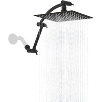 Hibbent All Metal Rain Shower Head, 8'' High Pressure Rainfall Square Showerhead With 16"" Extension Arm, Solid Brass Adjustable Shower Arm Extender, Waterfall Fixed Showerheads, Oil Rubbed Bronze