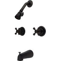 Kingston Brass Kb245Ax Twin Handle Tub And Shower Faucet With Decor Cross Handle, Oil Rubbed Bronze, 5-Inch Spout Reach , Oil-Rubbed Bronze