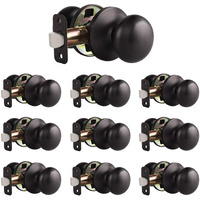 Probrico Door Knobs Interior, Passage Oil Rubbed Bronze Keyless Hall Closet Door Handle, Adjustable Latch Backset, 10 Pack