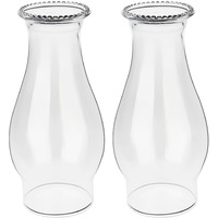 Oil Lamp Chimney Replacement - Clear Hurricane Lamp Glass Shade (Wave Style) For Kerosene Lamps - 3 Inch Base (2Pack)