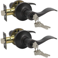 Gobrico Oil Rubbed Bronze Keyed-Alike Entry Door Locks Wave Handle Lever With Same Key, 2Pack