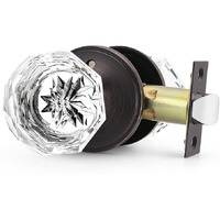 Orger 1 Pack Glass Door Knob With Oil Rubbed Bronze Rosette, Bath/Bed Door Knob For Privacy Use, Keyless Interior Door Handle With Diamond Shape Crystal Glass And Zinc Alloy Base