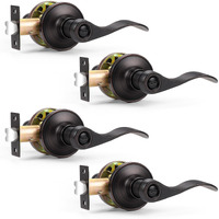 Probrico Wave Style Privacy Door Handles Interior Oil Rubbed Bronze Door Lever Lock Keyless Door Lockset For Bedroom And Bathroom Reversible Door Handle Knob For Left And Right Handed Doors, 4 Pack