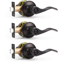 Probrico Wave Style Privacy Door Handles Interior Oil Rubbed Bronze Door Lever Lock Keyless Door Lockset For Bedroom And Bathroom Reversible Door Handle Knob For Left And Right Handed Doors, 3 Pack