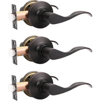 Mengico 3 Pack Passage Door Lever No Lock, Oil Rubbed Bronze Door Handle Interior, Closet Hallway Door Handle,Reversible Wave Lever Handles