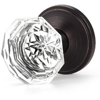 Orger Crystal Dummy Door Knob, Clear Glass Door Handle For Closet/Cloakroom, Interior Non-Locking Inactive Dummy Knob With Oil Rubbed Bronze Rosette 1 Pack