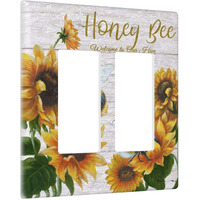 Rustic Wooden Sunflower Bee Oil Painting Double Rocker Light Switch Cover 2 Gang Wall Plate Covers Decorative Electrical Gfci Outlet Plates For Farmhouse Home Bathroom Kitchen Decor