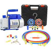 P Pbautos 3Cfm 1/4Hp Single Stage Vacuum Pump And 3-Way Manifold Gauge Set For R12, R22, R134A, R502 Refrigerants For Hvac Refrigeration Recharging And Maintenance, No Oil Included