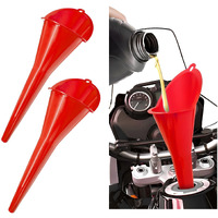 Dxnq 2 Pcs Oil Funnel, Automotive Multi-Function Plastic Fuel Funnel With Long Neck, Universal Engine Oil Funnel For Filling Oils Gas Lubricants And Fluids, Car Accessories (Red)