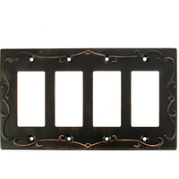 Sleeklighting | Wall Plates Decorative Regal Scrollwork Oil Rubbed Bronze | Electric Outlet And Switch Covers| Style: 4 Gang Decorator (1 Pack)