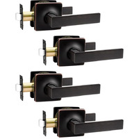 Mengico 4 Pack Interior Passage Door Lever,Oil Rubbed Bronze Left Or Right Handing For Closet And Hallway Doors,Square Heavy Duty Door Handle Set
