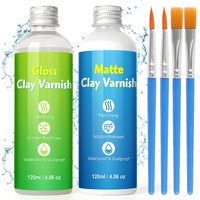 Air Dry Clay Glaze Kit, 2 X 120Ml Gloss Matte Varnish With 4 Brushes For Air Drying Clay, Air Dry Clay Varnish For Craft Pottery Oil Painting Wood Water Proof Scratch Resistant (Gloss+Matte Kit)