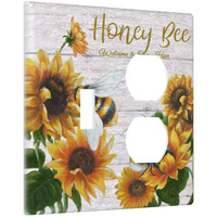 Sunflower Bee Oil Painting 1 Toggle/1 Duplex Outlet Wall Plate Covers Decorative Light Switch Cover 2 Gang Combination Switch Plate Electrical Faceplate For Home Decor